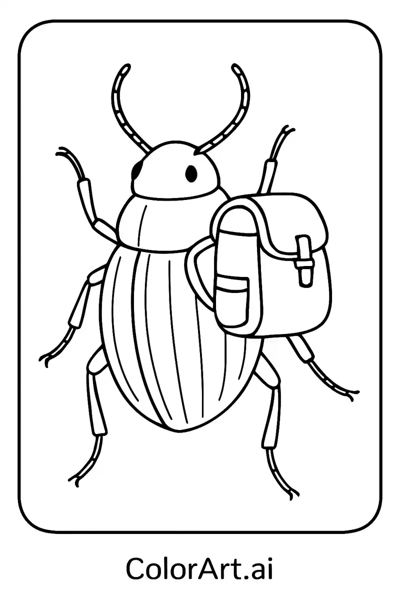 A Free Beetle Bug with Backpack coloring Page