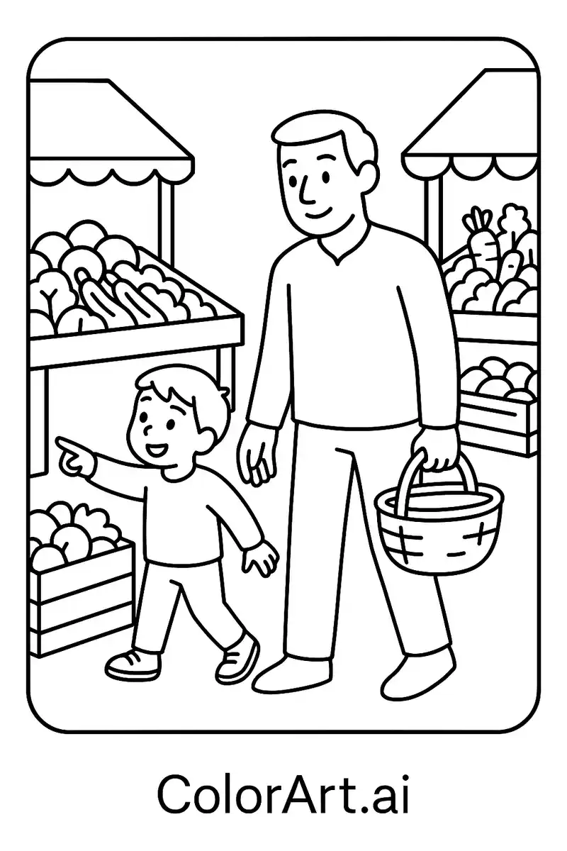 shopping-vegetables-with-kids-in-father-s-day-coloring-page