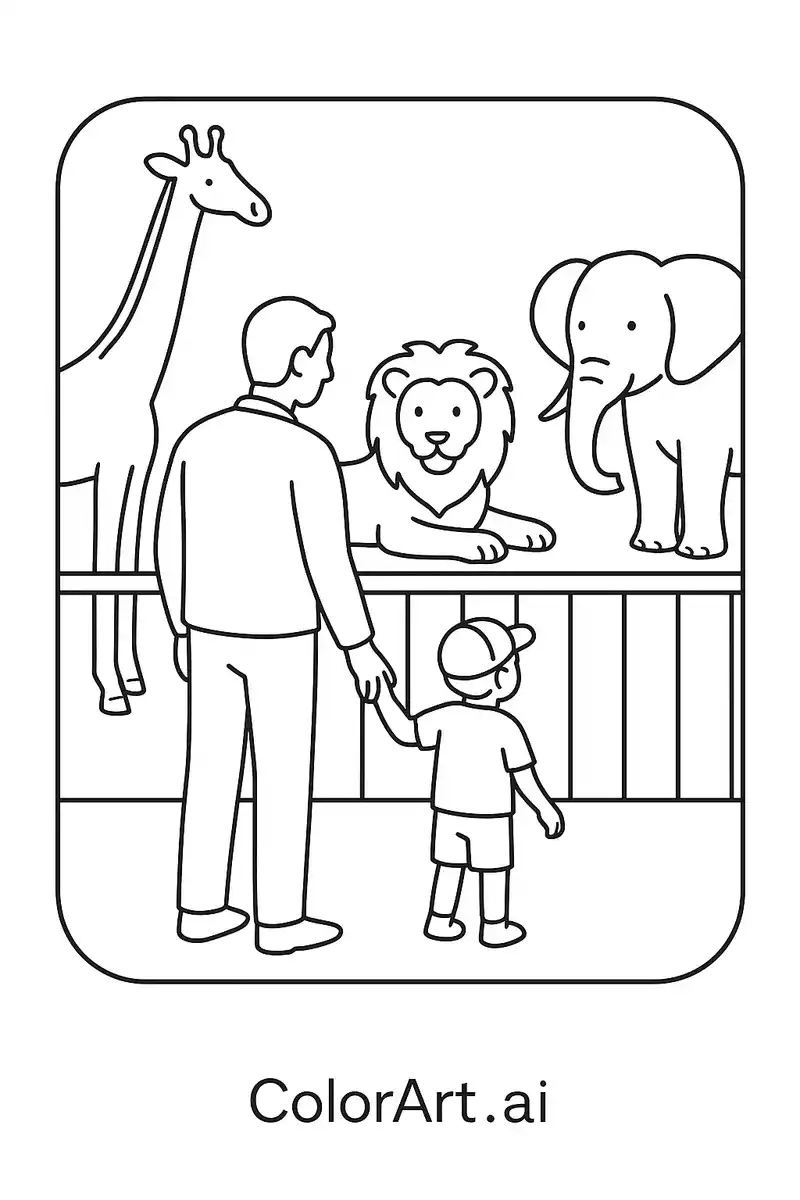 visiting-a-zoo-in-father-s-day-coloring-page