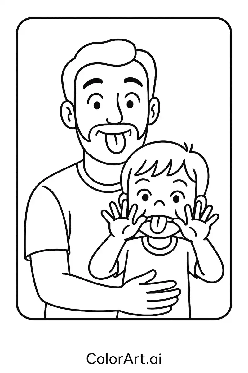 making-silly-face-with-kids-in-father-s-day-coloring-page